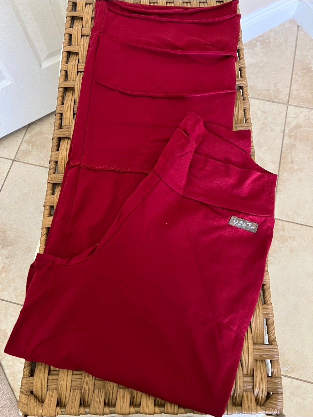 Matilda Jane Red Carpool Finns wide leg tiered hem soft stretch pants.